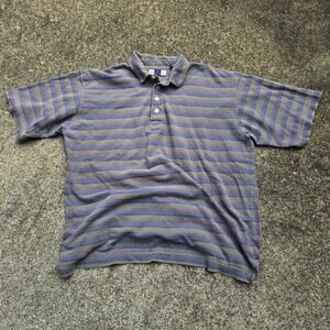 Vtg 90s ST. DURAND Multicolor Wide Stripe Earthtone All Over Print Polo Shirt Lg